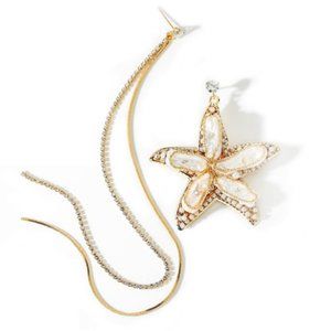 Mismatched Pearl Sea Star Tassel Earrings
